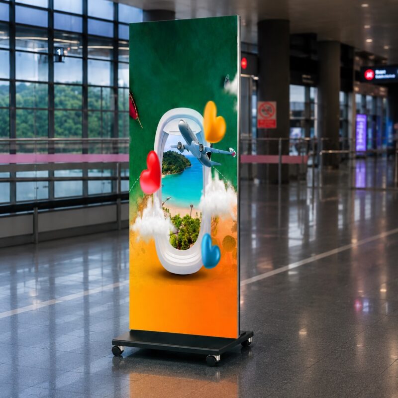 Színes tartalmat megjelenítő LEDTRIO LED poszter repülőtéri terminálon