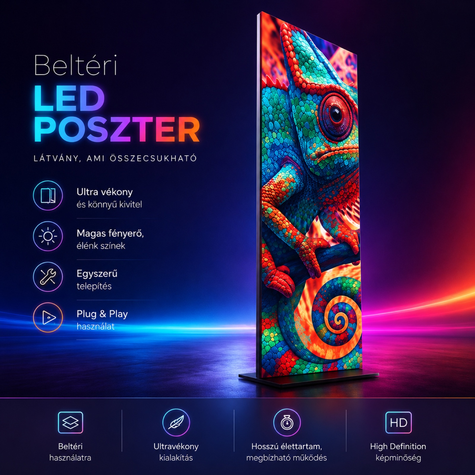 ledtrio félbehajtható beltéri led poszter 64 × 192 cm rack ládával LEDTRIO félbehajtható beltéri LED poszter 64 × 192 cm rack ládával
