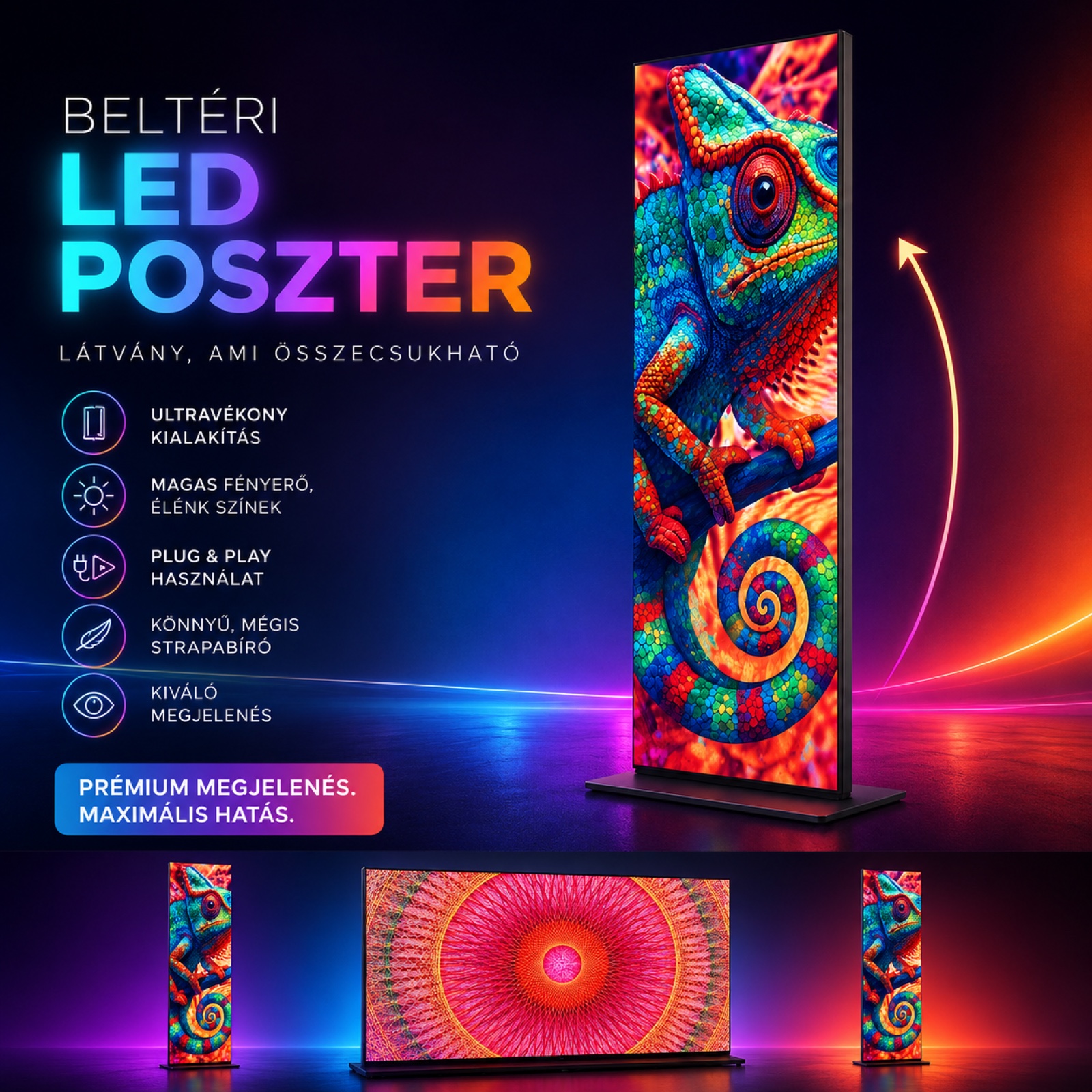 ledtrio félbehajtható beltéri led poszter 64 × 192 cm rack ládával LEDTRIO félbehajtható beltéri LED poszter 64 × 192 cm rack ládával