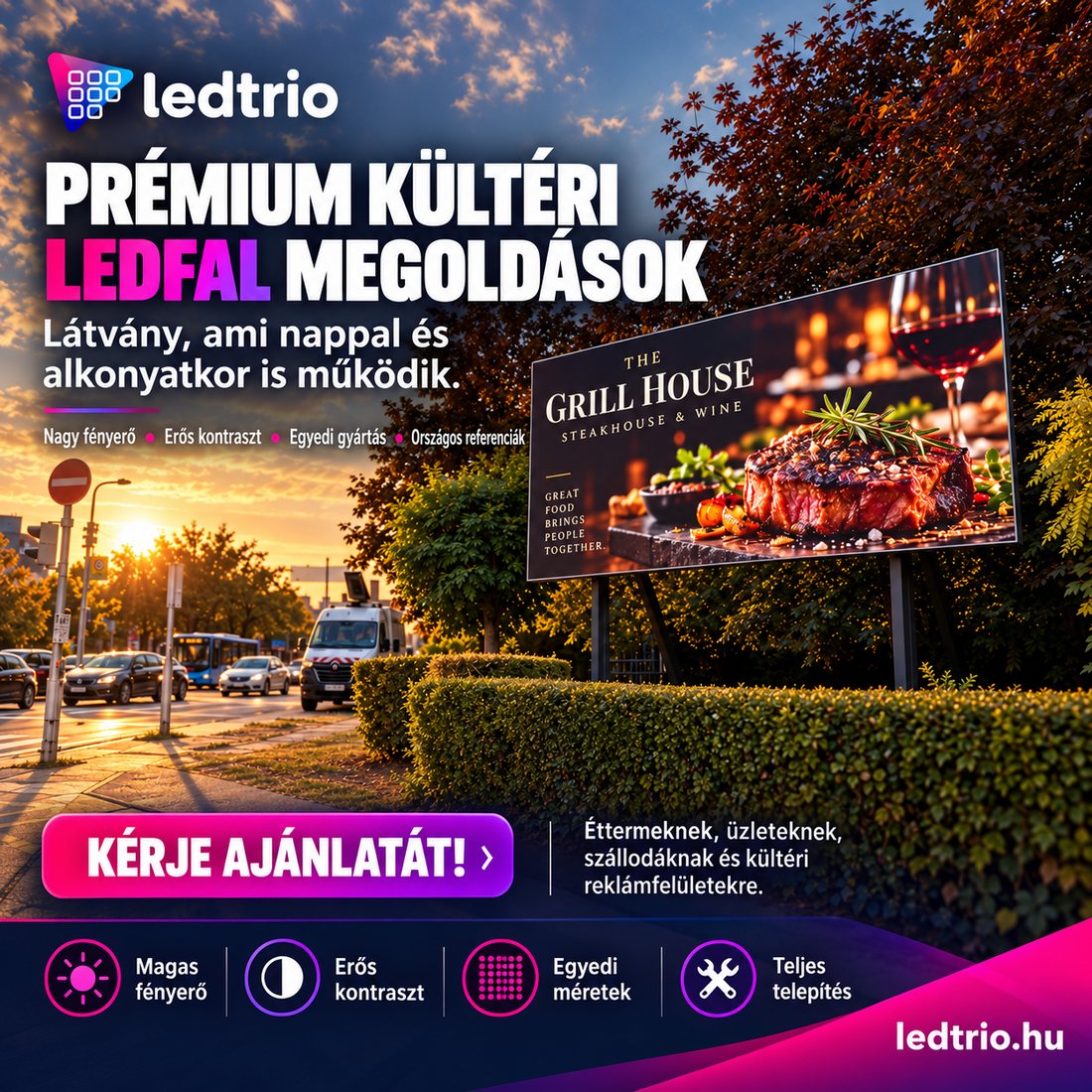 Főoldal Kültéri LED reklámfal étteremnek – Ledtrio