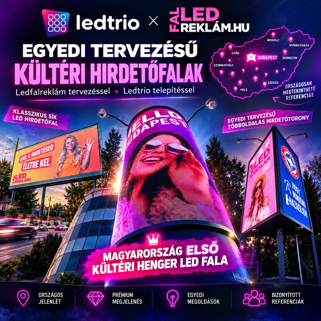 Főoldal Magyarország első kültéri henger LED fala – Ledtrio